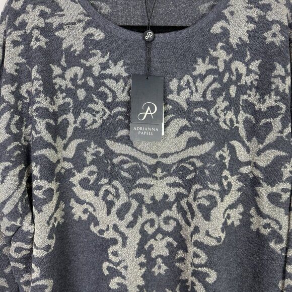 Adrianna Papell Women's Gray Metallic Boat Neck Pull Over Sweater Size Large NWT - Picture 7 of 10